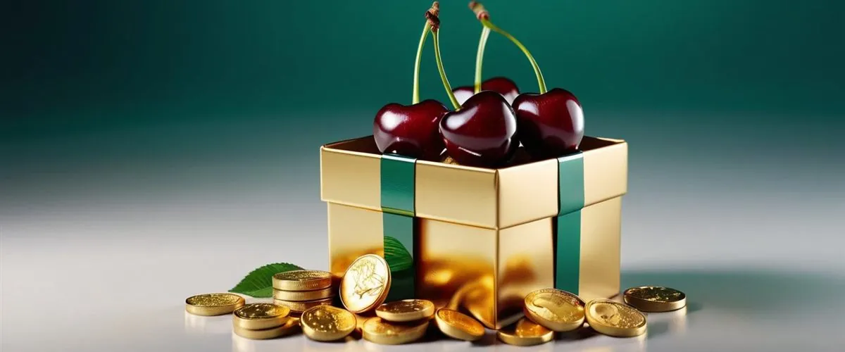 Caja de regalo con monedas y un rodillo de tragamonedas
